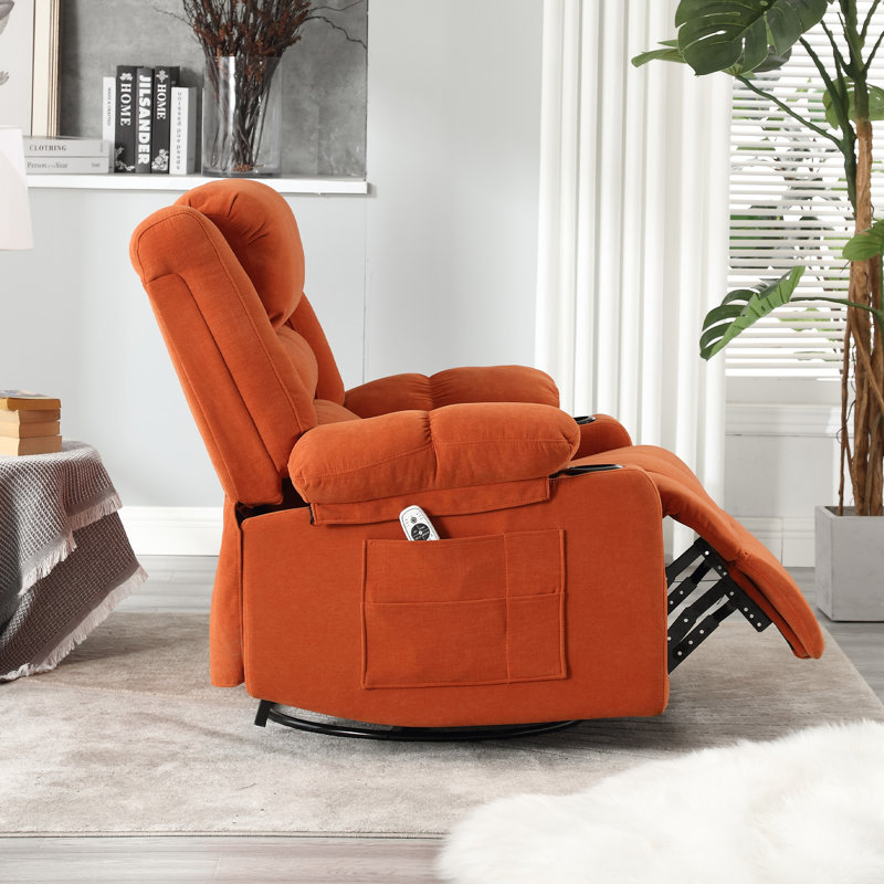 Mercer41 37.7" Wide Oversize Chenille Swivel Rocker Heated Massage